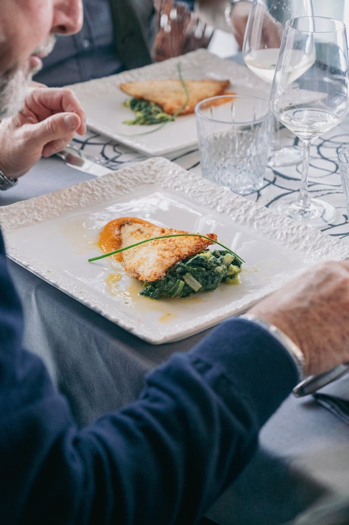 Elegant Italian food served at a restaurant in Cervia, Italy, showcasing a gourmet dining experience.